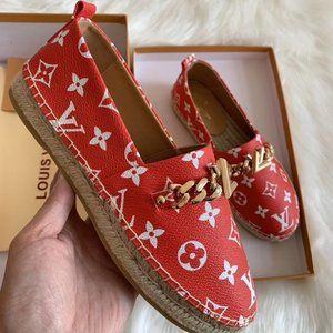 Louis Vuitton, Shoes, Louis Vuitton Embossed Simple Casual Flats Red